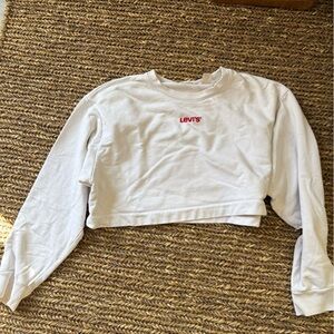 Levi's Cropped and Embroidered White Sweatshirt